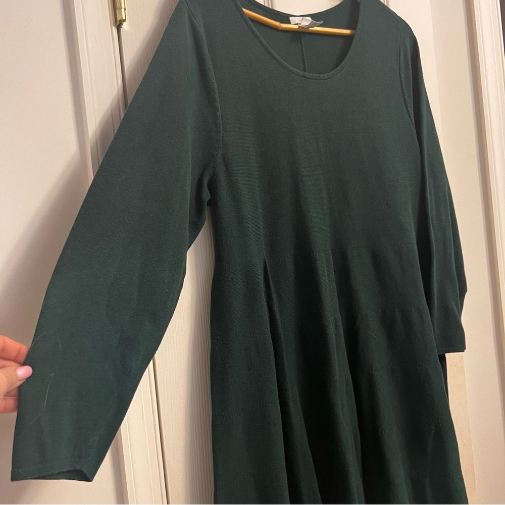 J JILL - 2X- Deep Emerald Green Dress Knit Dress. A-line, long sleeve. Modest. - Picture 7 of 12